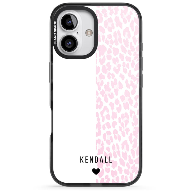 iPhone 16 Pro Max Personalised Pink & White Leopard Spots Black Impact Phone Case