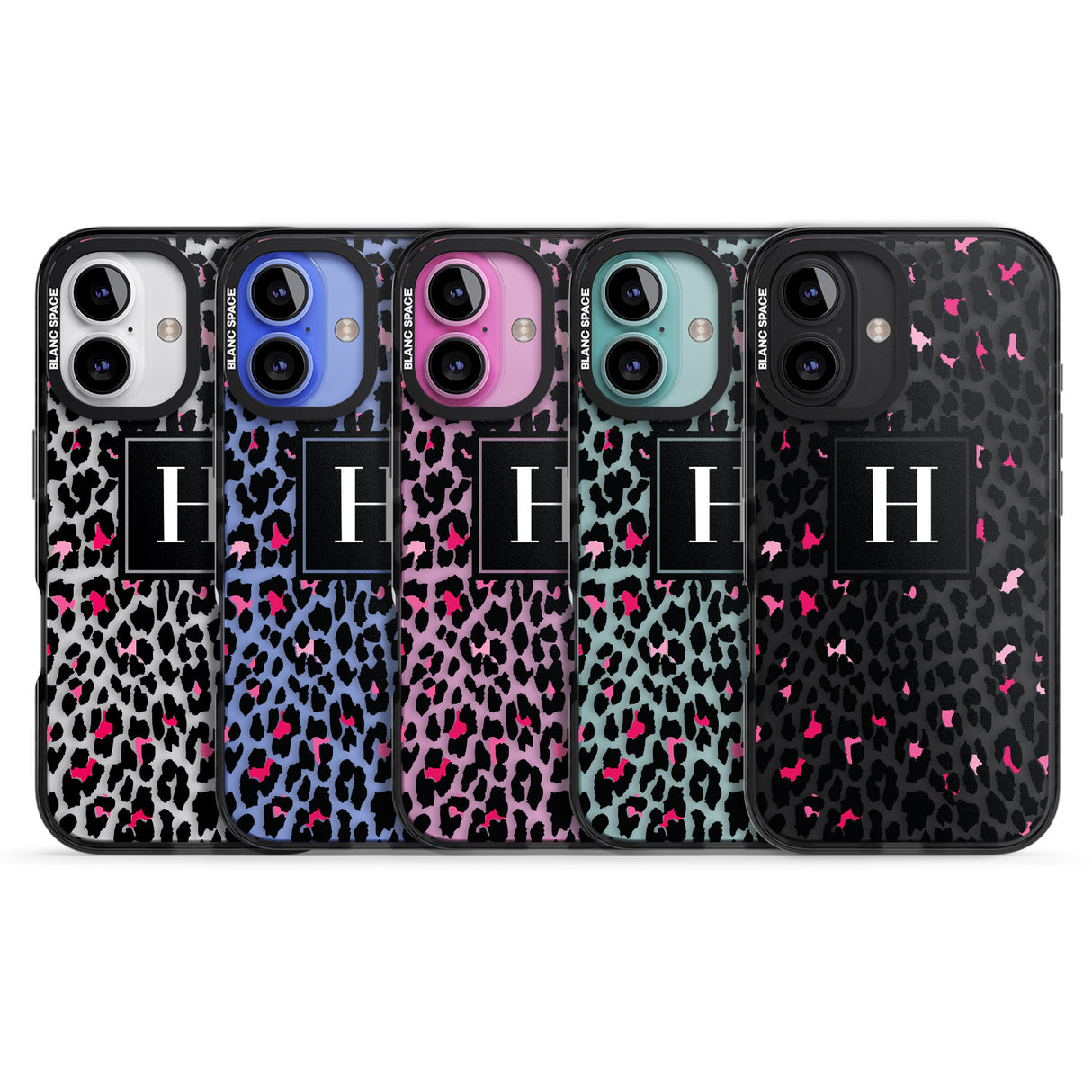 iPhone 16 Pro Max Personalised Pink Monogram Leopard Spots Black Impact Phone Case