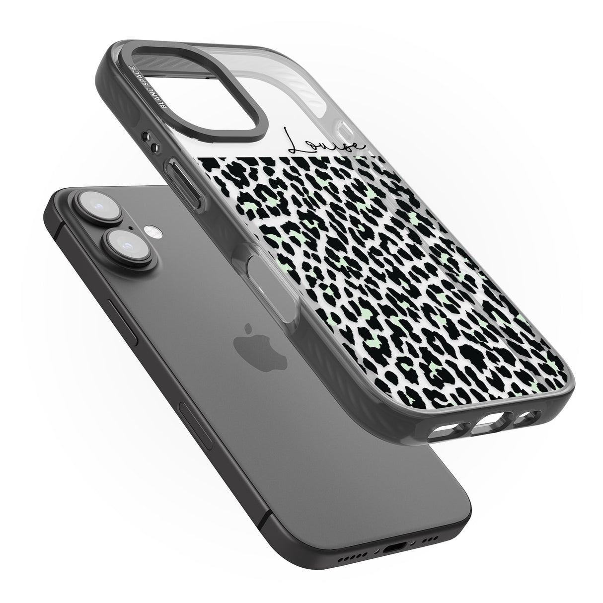 iPhone 16 Pro Max Personalised Seafoam Green & Cursive Leopard Spots Black Impact Phone Case