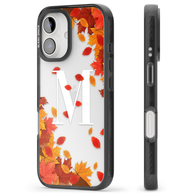 iPhone 16 Pro Max Personalised Monogram Autumn Leaves Black Impact Phone Case