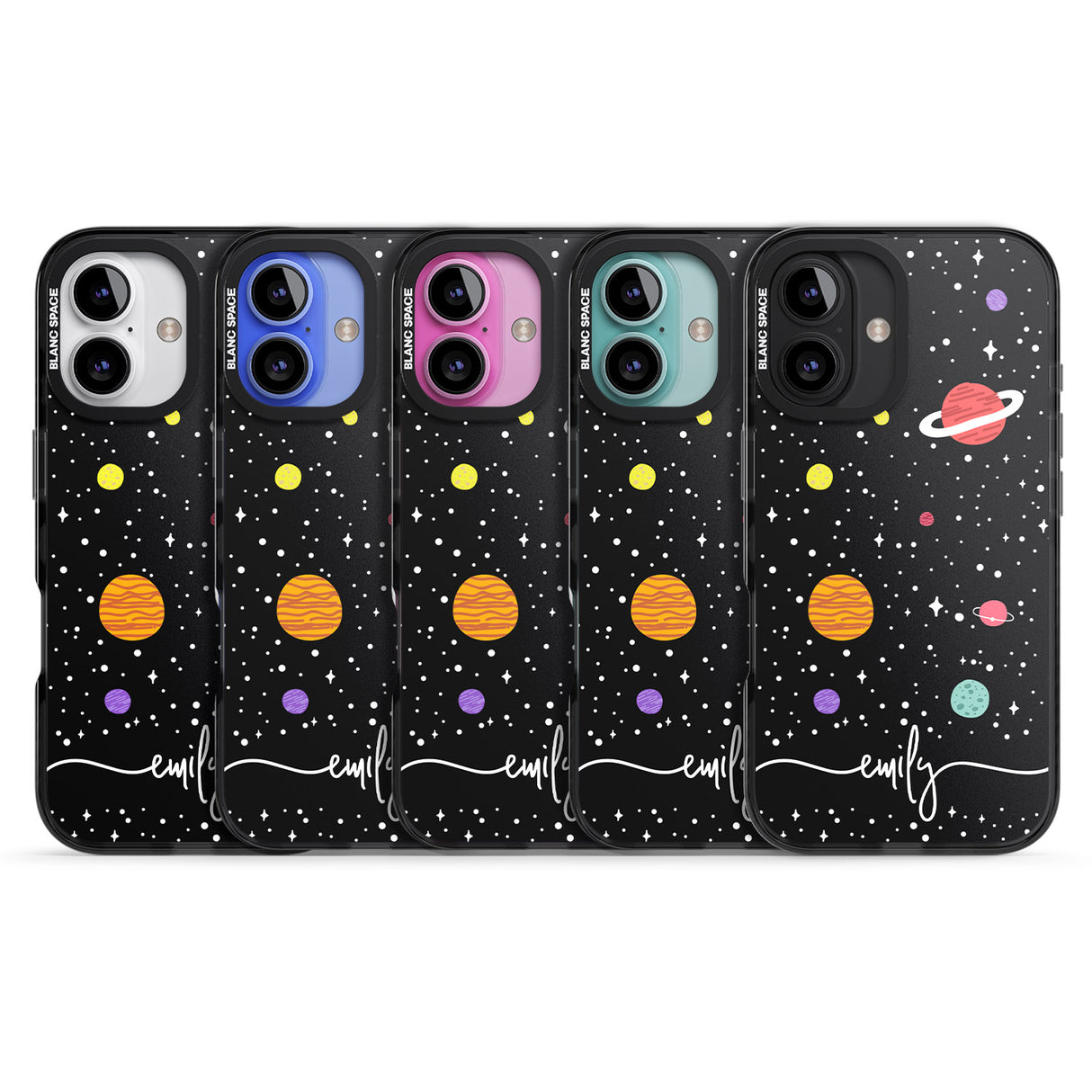 iPhone 16 Pro Max Personalised Cute Cartoon Planets Black Impact Phone Case