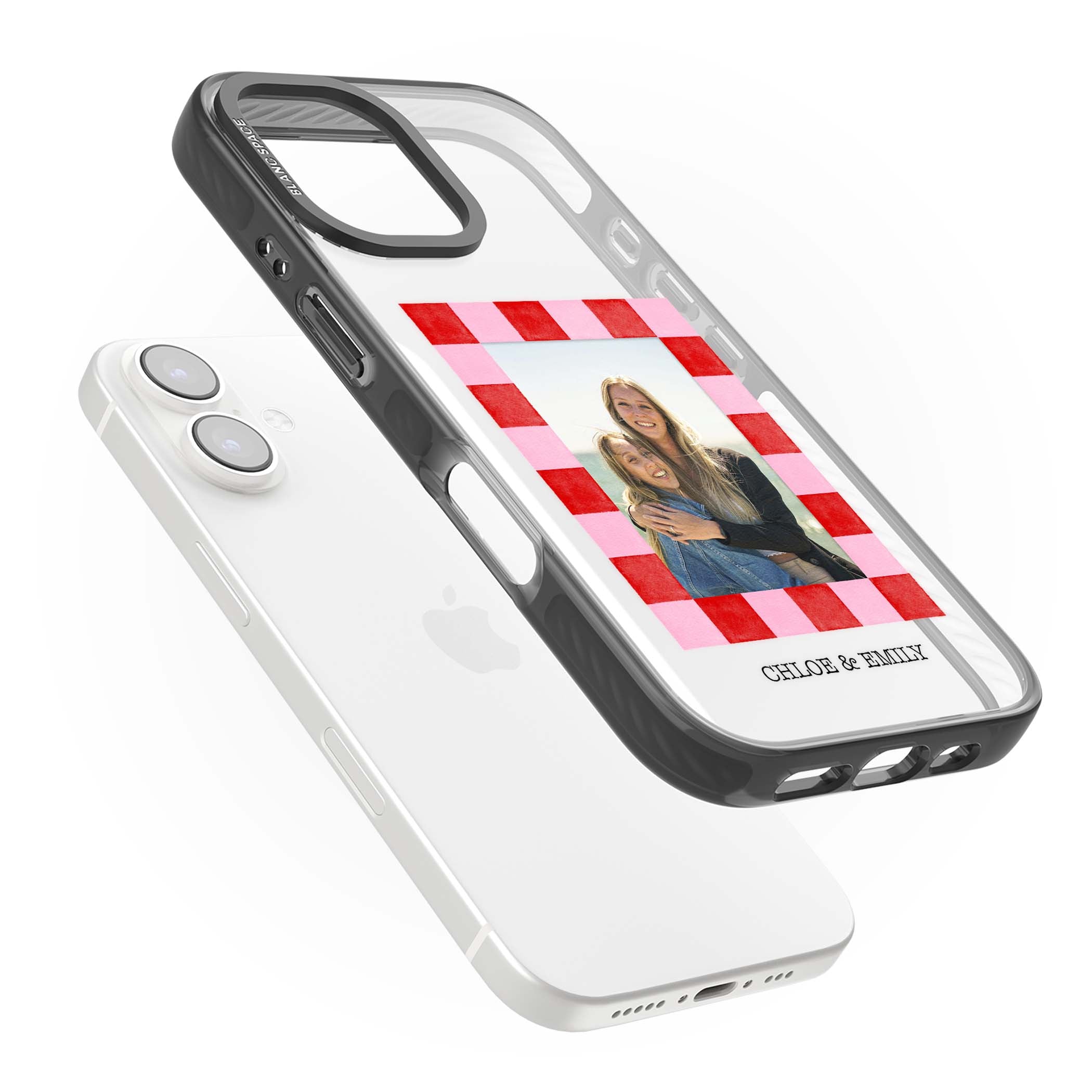 Bubblegum Check Photo for her iPhone case | Black Impact case for iPhone 16, iPhone 16 Plus