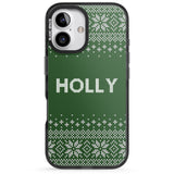 iPhone 16 Pro Max Personalised Green Christmas Knitted Jumper Black Impact Phone Case