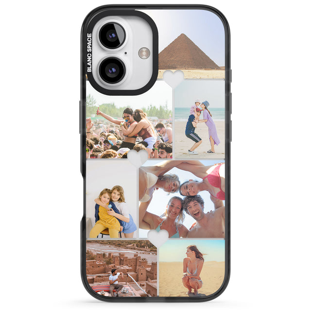 iPhone 16 Pro Max Personalised Heart Photo Grid Black Impact Phone Case