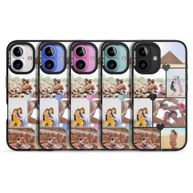 iPhone 16 Pro Max Personalised Heart Photo Grid Black Impact Phone Case