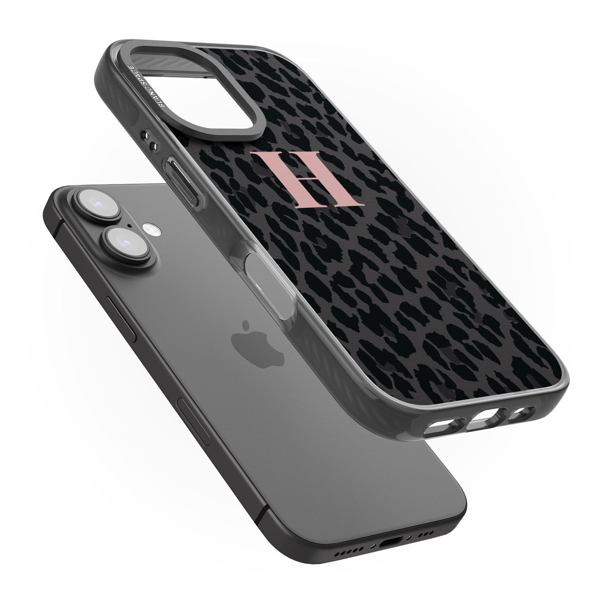 iPhone 16 Pro Max Personalised Small Pink Leopard Monogram Black Impact Phone Case