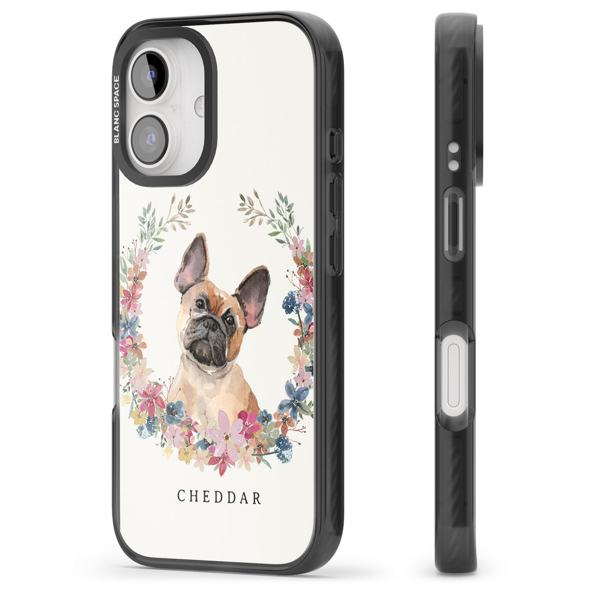 iPhone 16 Pro Max Personalised Tan French Bulldog Watercolour Dog Portrait Black Impact Phone Case