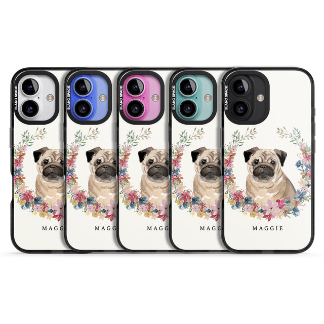 iPhone 16 Pro Max Personalised Pug - Watercolour Dog Portrait Black Impact Phone Case