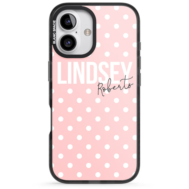 iPhone 16 Pro Max Personalised Pink Polka Black Impact Phone Case