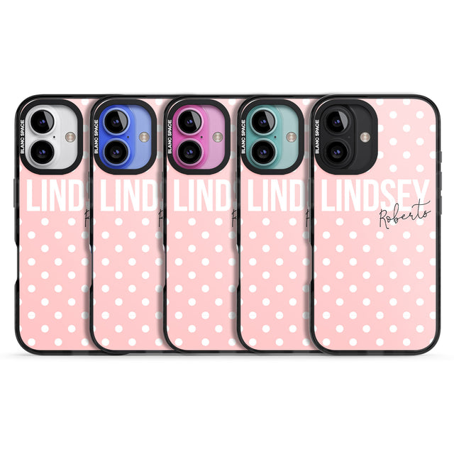 iPhone 16 Pro Max Personalised Pink Polka Black Impact Phone Case