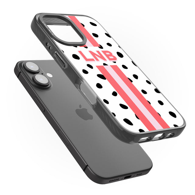 iPhone 16 Pro Max Personalised Polka & Pink Stripe Black Impact Phone Case