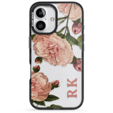 iPhone 16 Pro Max Personalised Clear Vintage Floral Pale Pink Peonies Black Impact Phone Case