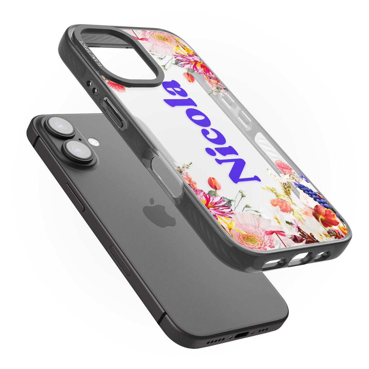 iPhone 16 Pro Max Personalised Text with Floral Borders Black Impact Phone Case