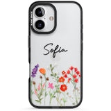 Personalised Spring Wildflowers Black Impact Phone Case for iPhone 16, iPhone 16 Plus