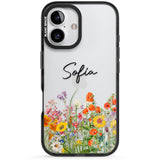 Personalised Summer Wildflowers Black Impact Phone Case for iPhone 16, iPhone 16 Plus