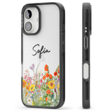 Personalised Summer Wildflowers Black Impact Phone Case for iPhone 16, iPhone 16 Plus