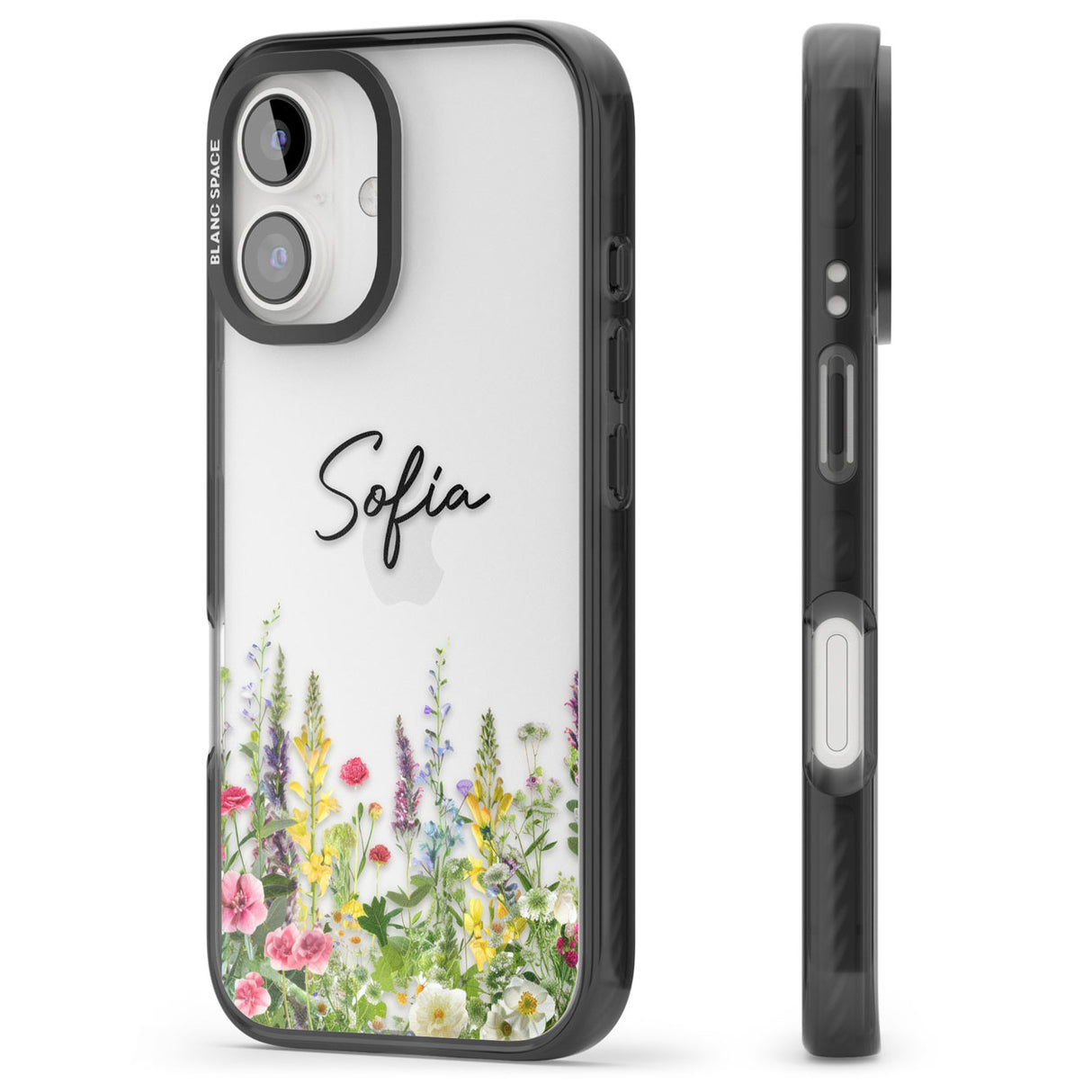 Personalised Garden Wildfowers Black Impact Phone Case for iPhone 16, iPhone 16 Plus