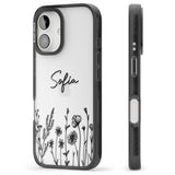 Personalised Black Wildflowers Black Impact Phone Case for iPhone 16, iPhone 16 Plus