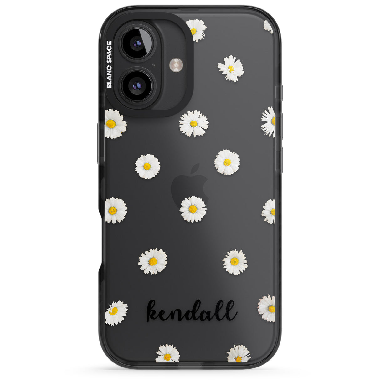 iPhone 16 Pro Max Personalised White Daisies & Cursive Black Impact Phone Case