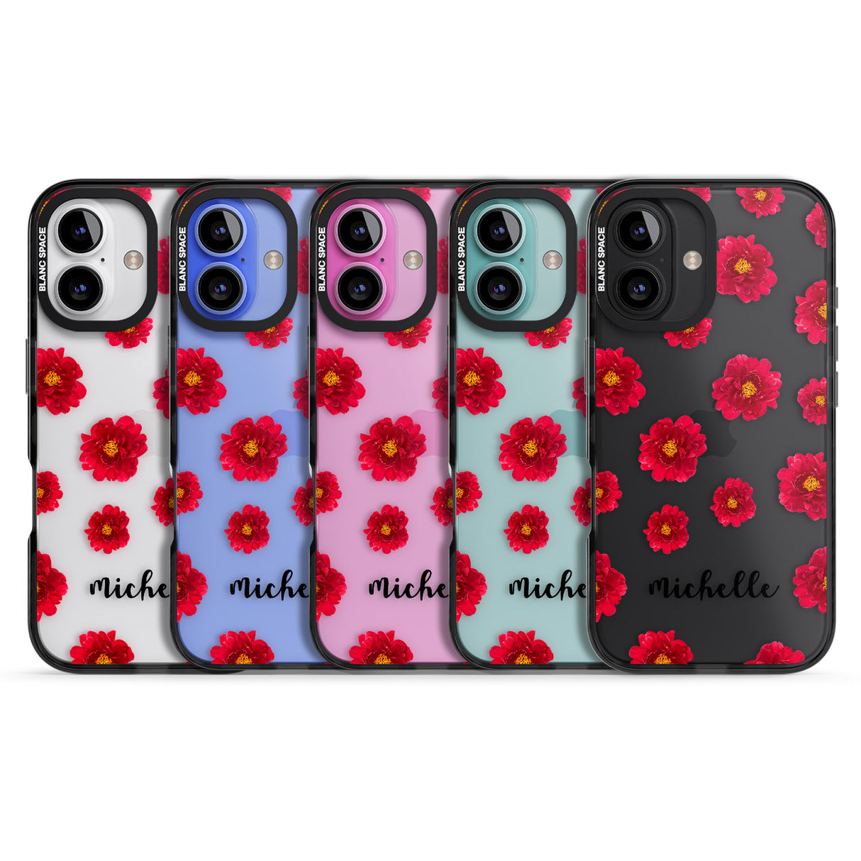 iPhone 16 Pro Max Personalised Red Peonies & Cursive Black Impact Phone Case