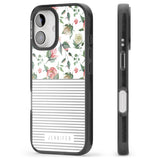 iPhone 16 Pro Max Personalised Light Floral Pattern & Stripes Black Impact Phone Case