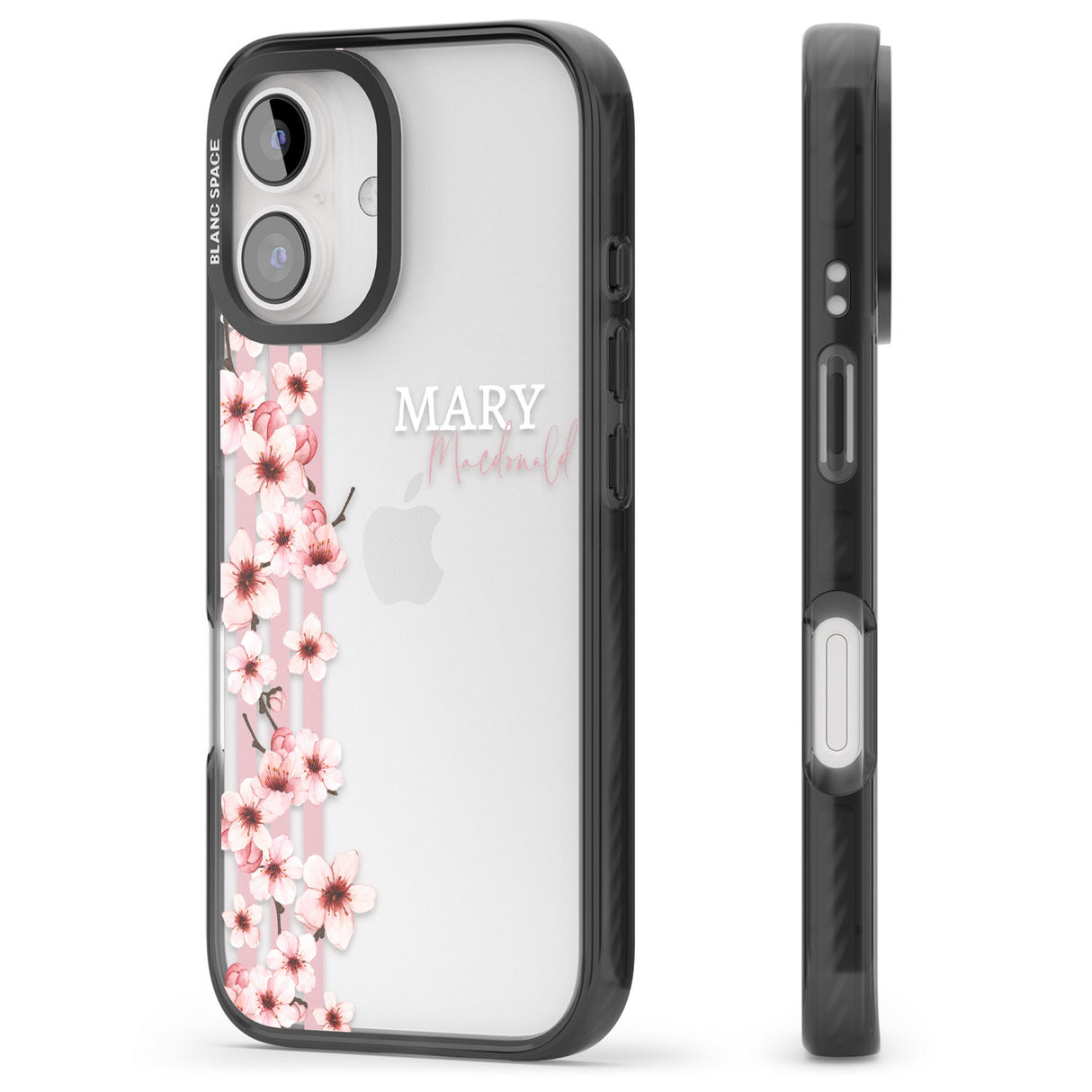 iPhone 16 Pro Max Personalised Cherry Blossoms & Stripes Black Impact Phone Case