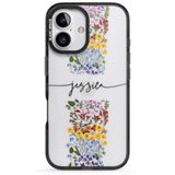 iPhone 16 Pro Max Personalised Wildflower Floral Stripe Personalised Black Impact Phone Case