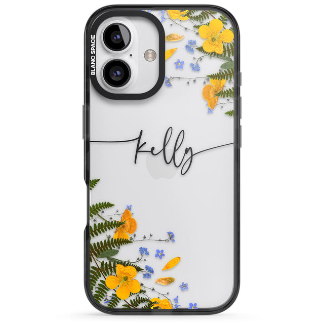 iPhone 16 Pro Max Personalised Ferns & Wildflowers Black Impact Phone Case