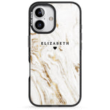 iPhone 16 Pro Max Personalised White & Gold Swirl Marble Black Impact Phone Case