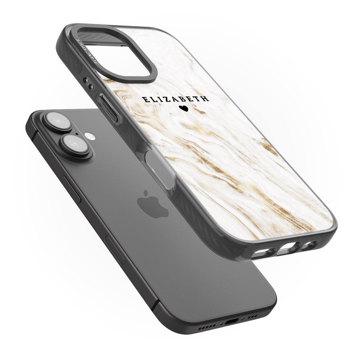 iPhone 16 Pro Max Personalised White & Gold Swirl Marble Black Impact Phone Case