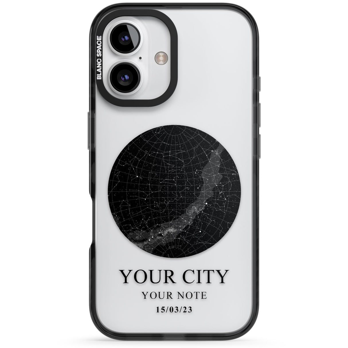 Personalised Star Map Black Impact Phone Case for iPhone 16, iPhone 16 Plus