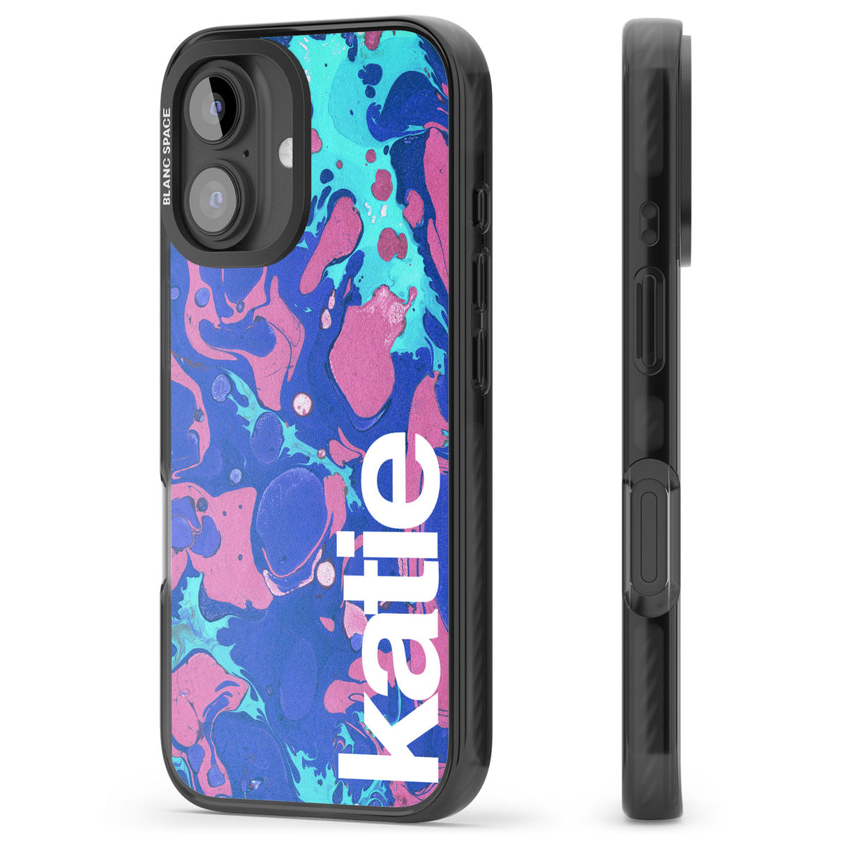 iPhone 16 Pro Max Personalised Navy, Turquoise + Purple - Marbled Black Impact Phone Case