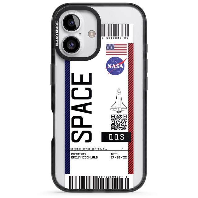 iPhone 16 Pro Max Personalised NASA Boarding Pass (Light) Black Impact Phone Case