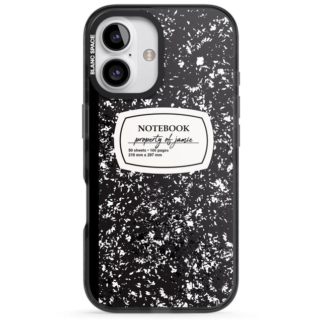 iPhone 16 Pro Max Personalised Notebook Cover Black Impact Phone Case