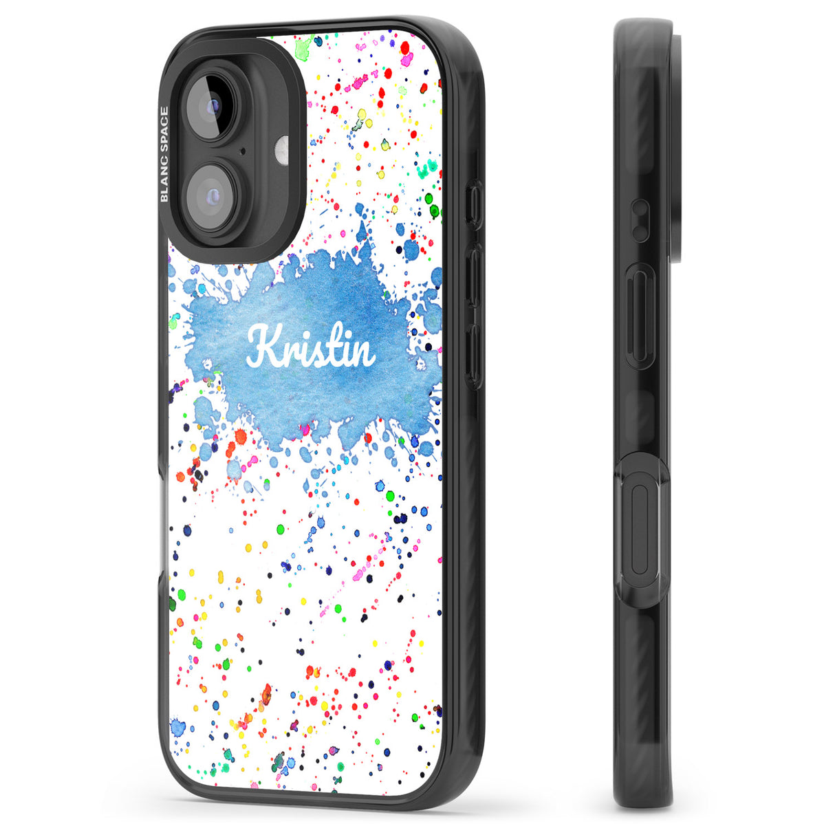 iPhone 16 Pro Max Personalised Rainbow Paint Splatter Black Impact Phone Case