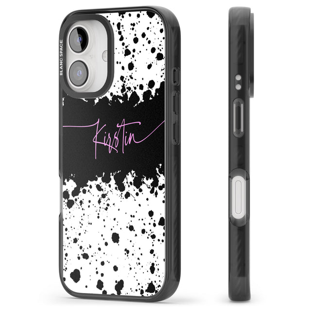 iPhone 16 Pro Max Personalised Black & White Paint Splatters Black Impact Phone Case