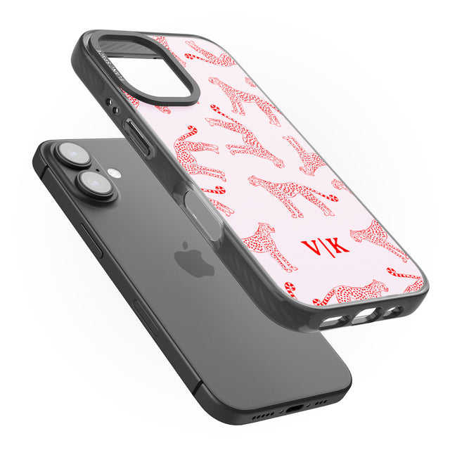 iPhone 16 Pro Max Personalised + Red & Pink Cheetah Black Impact Phone Case