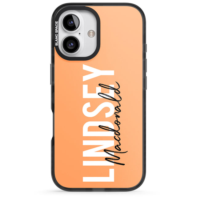 iPhone 16 Pro Max Personalised Bold Name: Peach Black Impact Phone Case