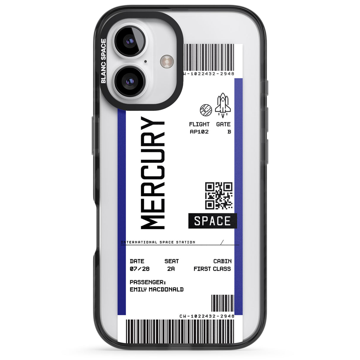 iPhone 16 Pro Max Personalised Mercury Space Travel Ticket Black Impact Phone Case