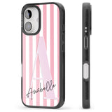 iPhone 16 Pro Max Personalised Pink Stripes & Large Monogram Black Impact Phone Case