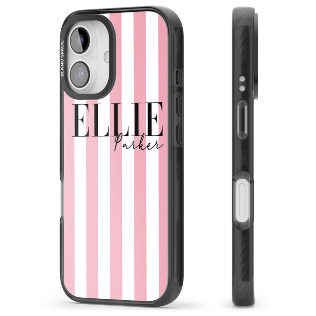 iPhone 16 Pro Max Personalised Pink Stripes Black Impact Phone Case