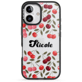 iPhone 16 Pro Max Personalised Cherry Pattern Black Impact Phone Case + Magsafe