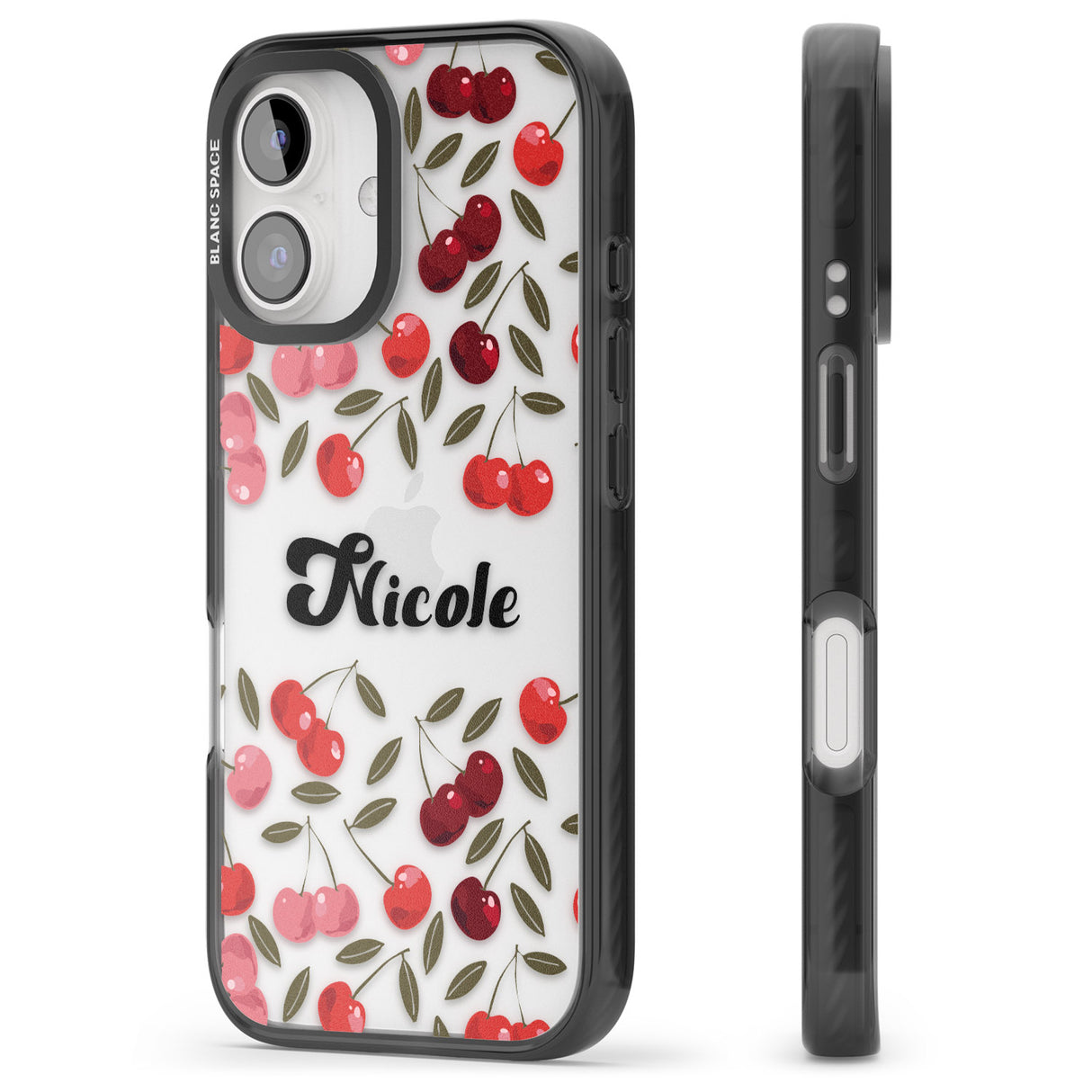 iPhone 16 Pro Max Personalised Cherry Pattern Black Impact Phone Case + Magsafe