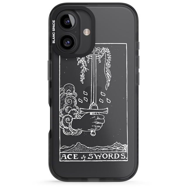 iPhone 16 Pro Max Personalised Ace of Swords Tarot Card - White Transparent Black Impact Phone Case