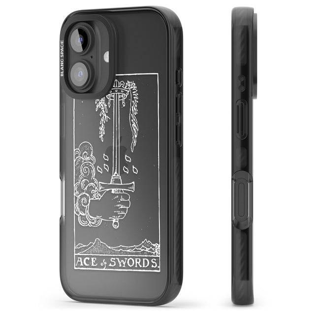 iPhone 16 Pro Max Personalised Ace of Swords Tarot Card - White Transparent Black Impact Phone Case