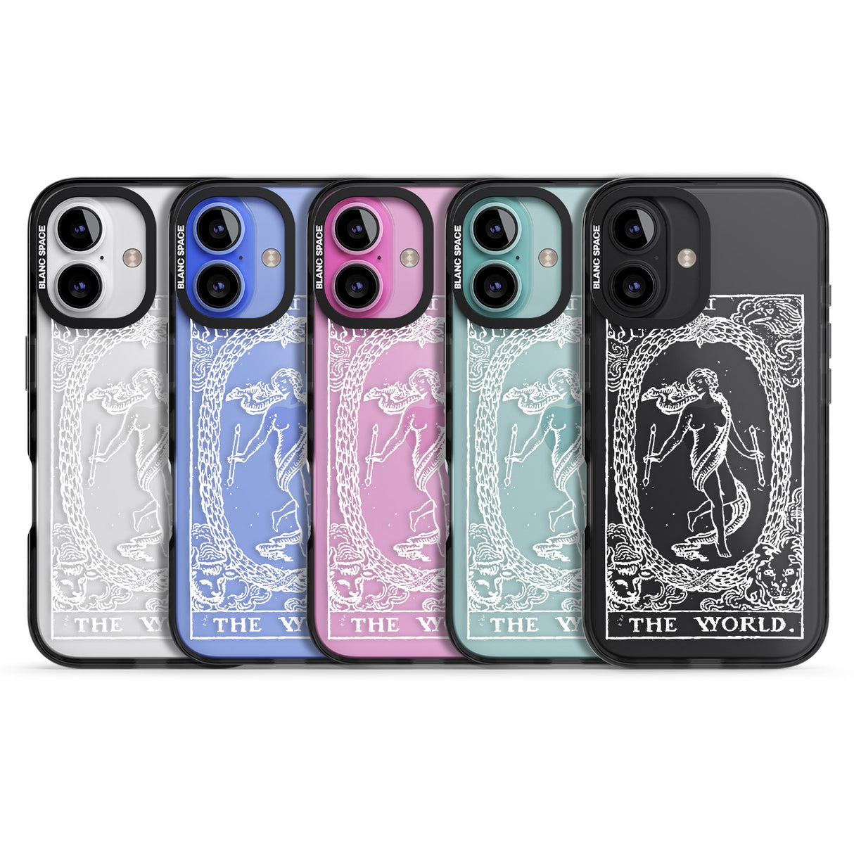 iPhone 16 Pro Max Personalised The World Tarot Card - White Transparent Black Impact Phone Case