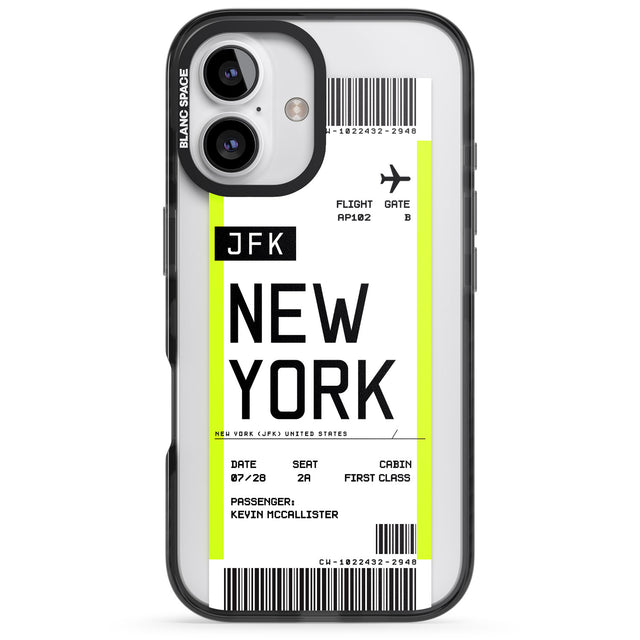 iPhone 16 Pro Max Personalised New York Boarding Pass Black Impact Phone Case