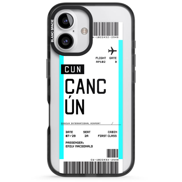 iPhone 16 Pro Max Personalised Cancún Boarding Pass Black Impact Phone Case