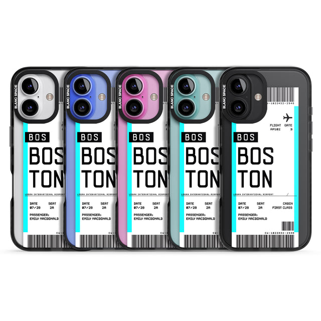 iPhone 16 Pro Max Personalised Boston Boarding Pass Black Impact Phone Case