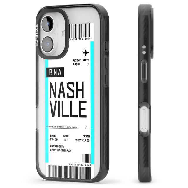 iPhone 16 Pro Max Personalised Nashville Boarding Pass Black Impact Phone Case